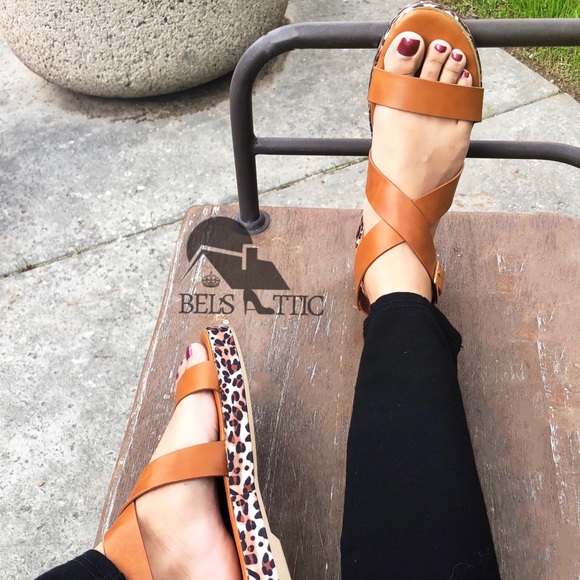 Vegan Leather Tan Leopard Platform Sandals - Picture 6 of 7